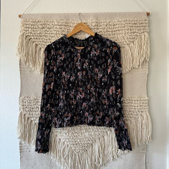 Veronica Beard Faire Black Floral Boho Top